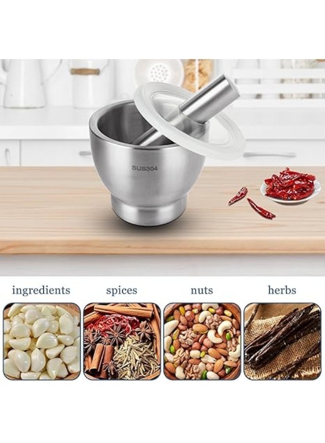 Large Stainless Steel Mortar and Pestle Set 13 cm Heavy Duty Grinder with Lid and Base for Herbs and Spices – Durable Kitchen Tool for Grinding, Crushing, and Mixing - Image 5